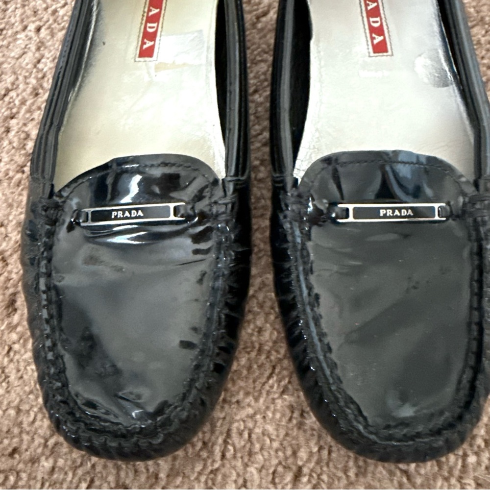 PRADA Black Patent Leather Moccasins Slip On Loafers - Picture 2 of 12